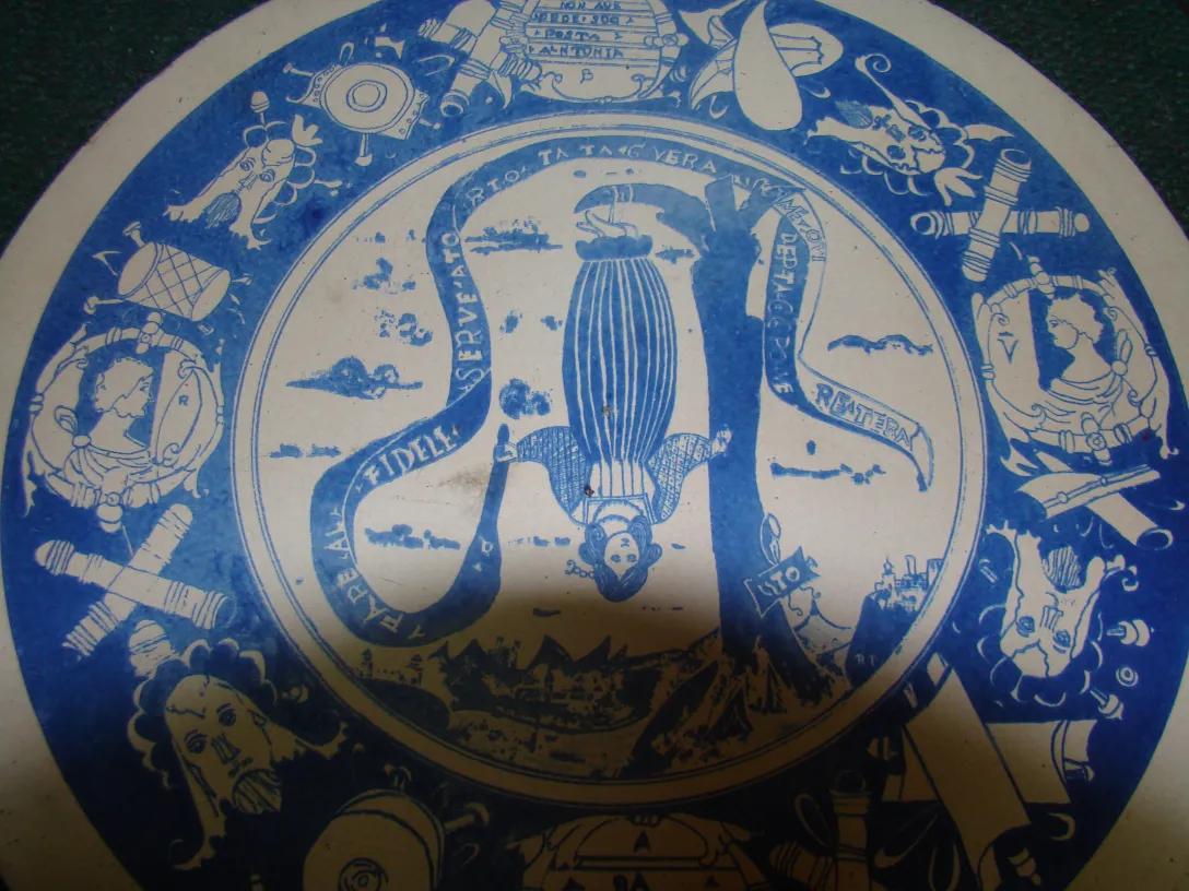 Antique ceramic plate adorned with vibrant blue patterns