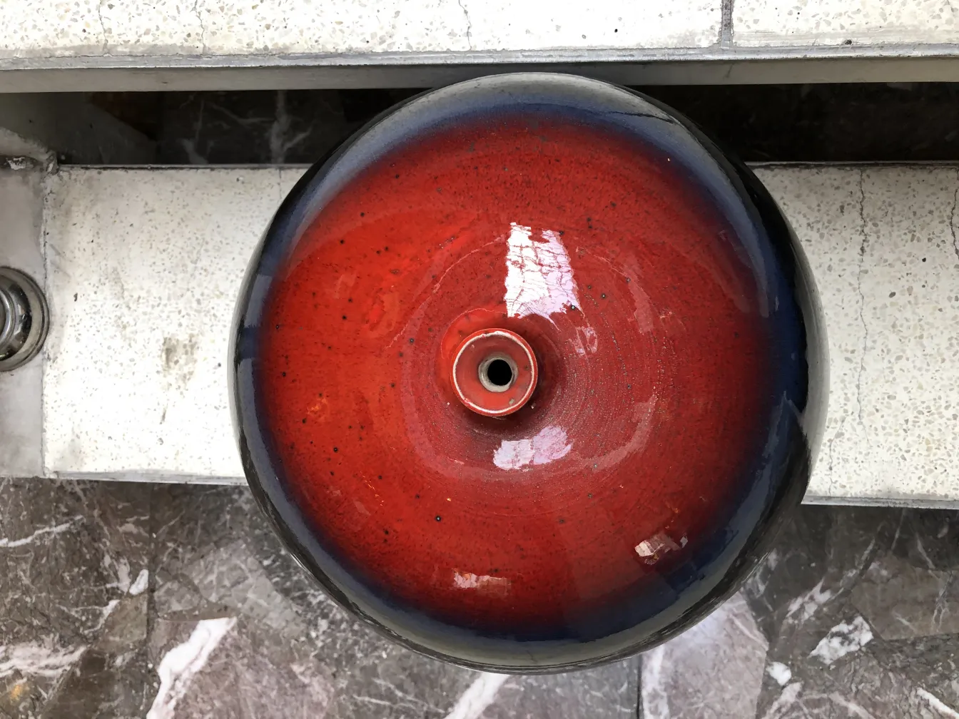 Antiga cerâmica em vermelho e preto, com um design elegante.