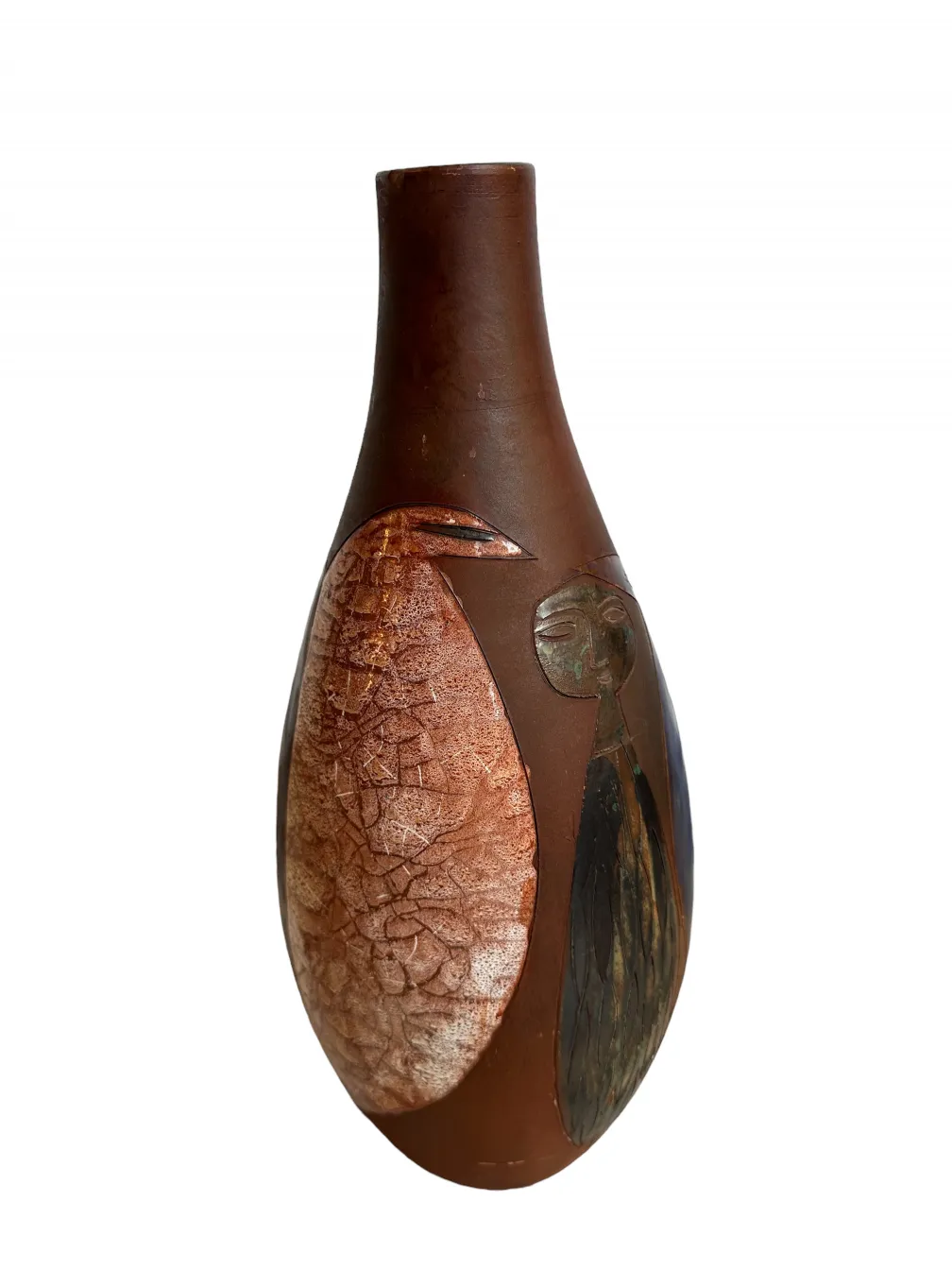 Vase ancien en céramique décoré dans des tons marron