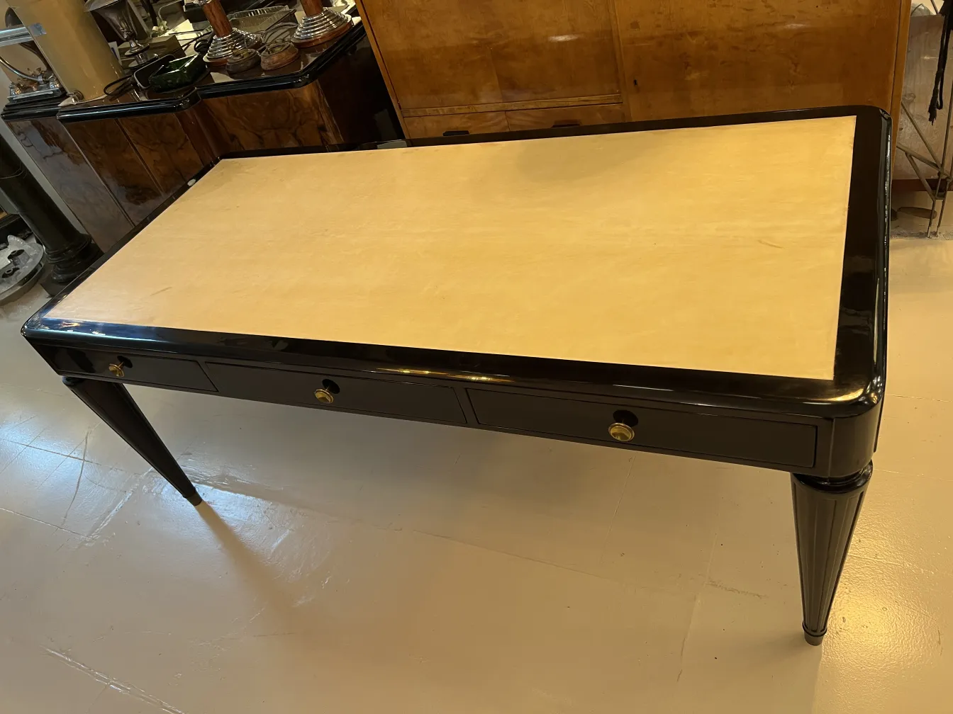 Antique Nordiska Kompaniet desk with light surface and elegant legs