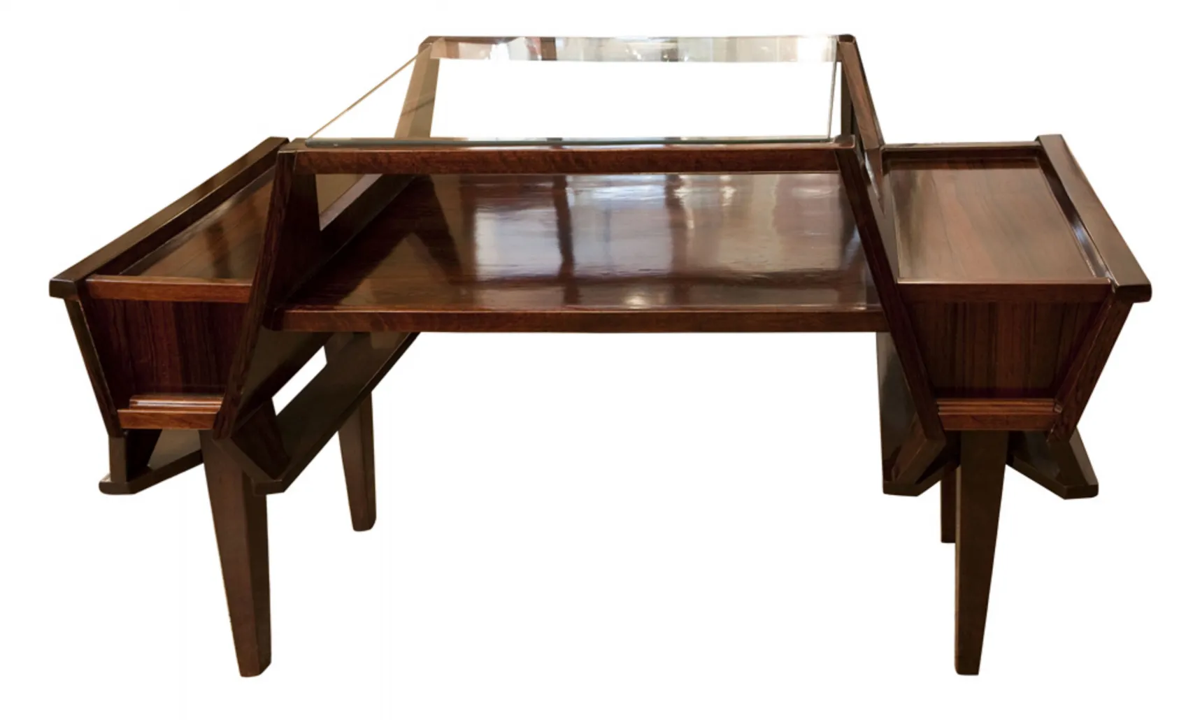 bureau ancien avec deux tiroirs et surface lisse