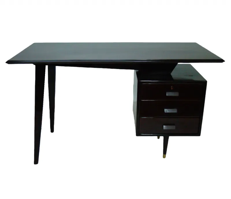 antique desk featuring three drawers and elegant legs