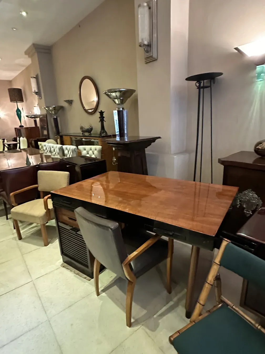 antique wooden desk with stylish chair