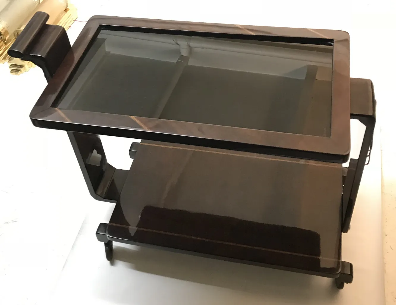 Antique cocktail trolley with glass and wood details