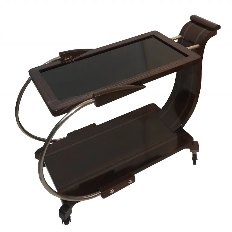 Mesa carrito antigua de madera con diseño curvado