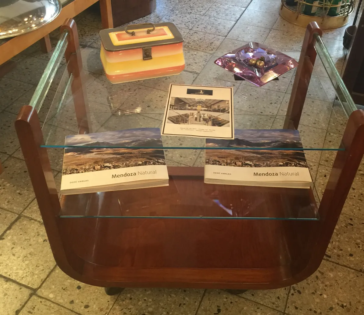 Antique cocktail trolley with books and decorations