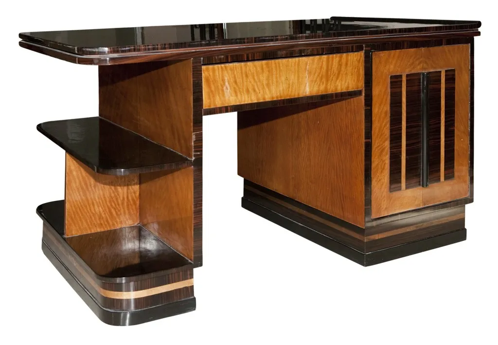 Antique desk with wooden shelves and polished surface