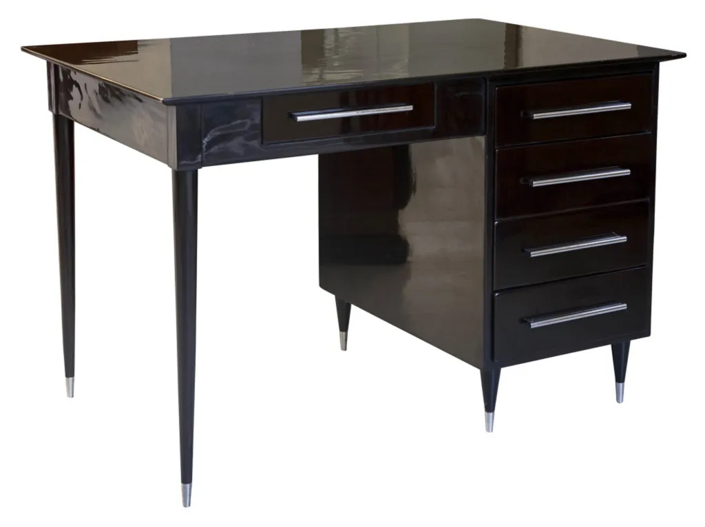 scrivania nera antica con gambe eleganti e cassetto
