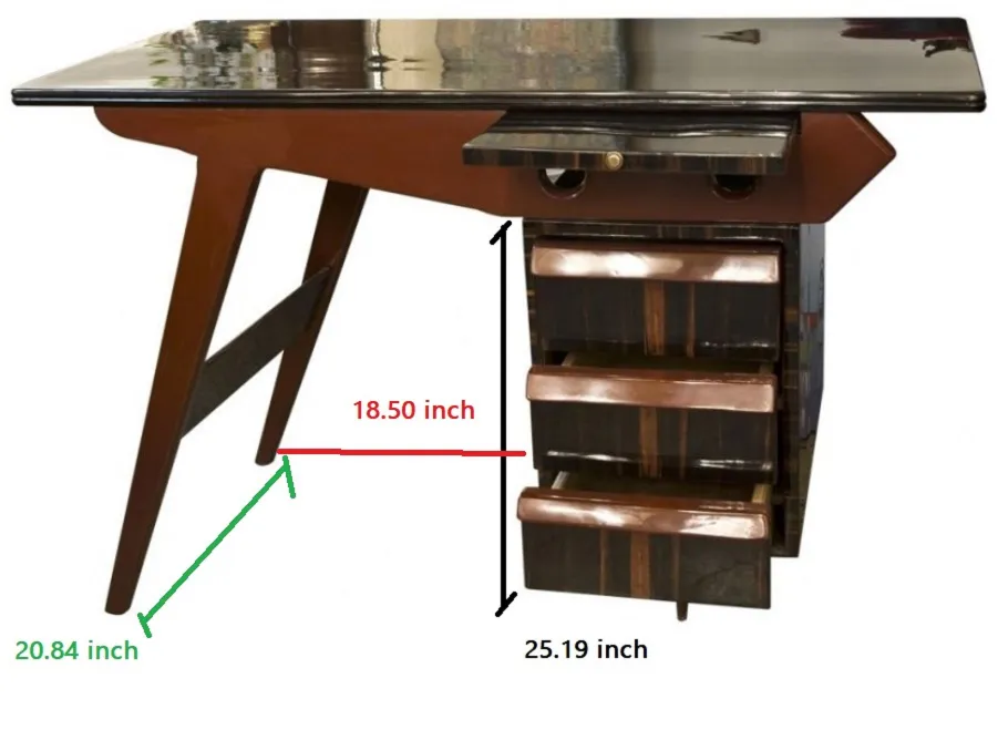 Antique wooden desk with two drawers and sleek design.