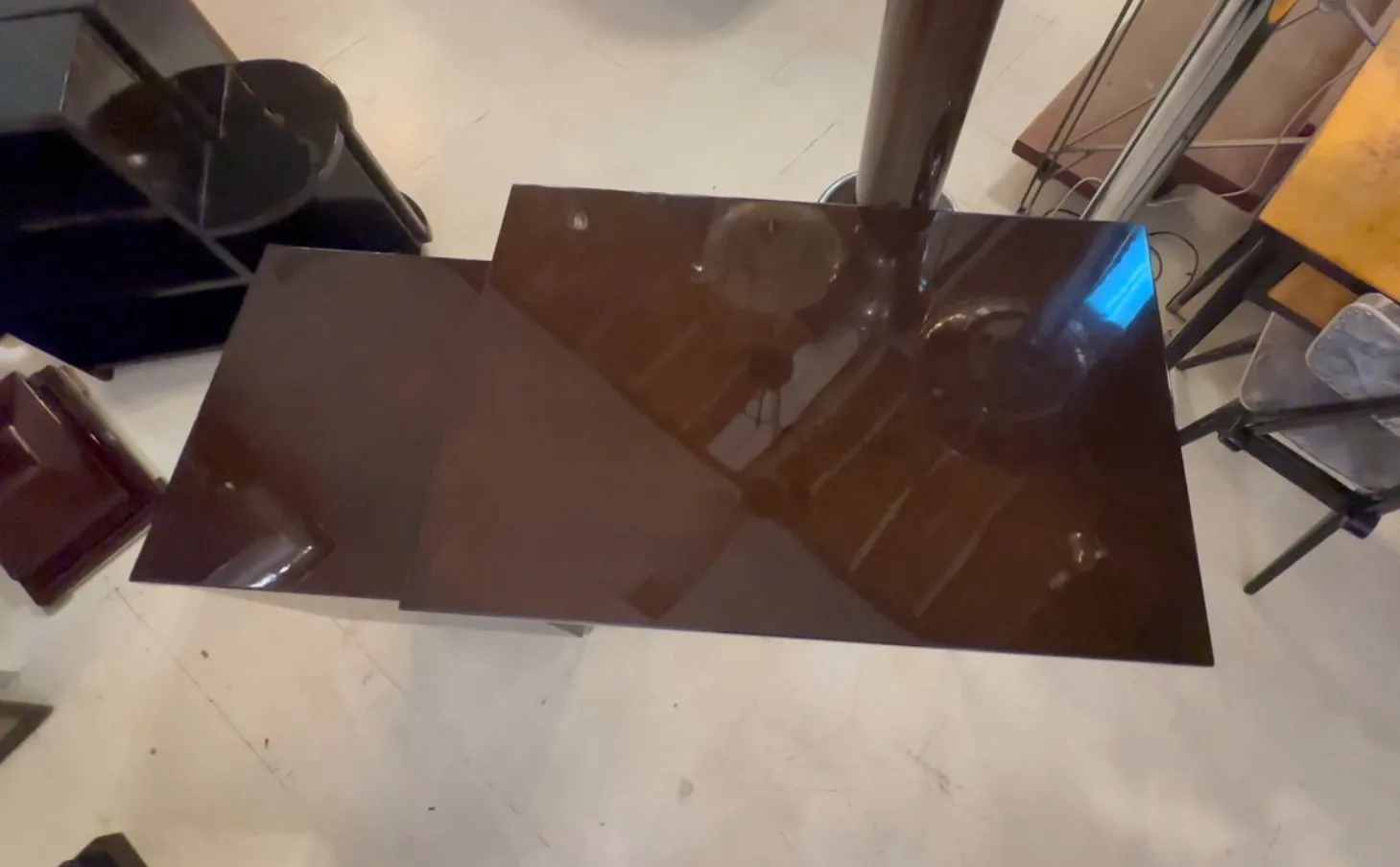 Antique shiny desk in a cozy environment.