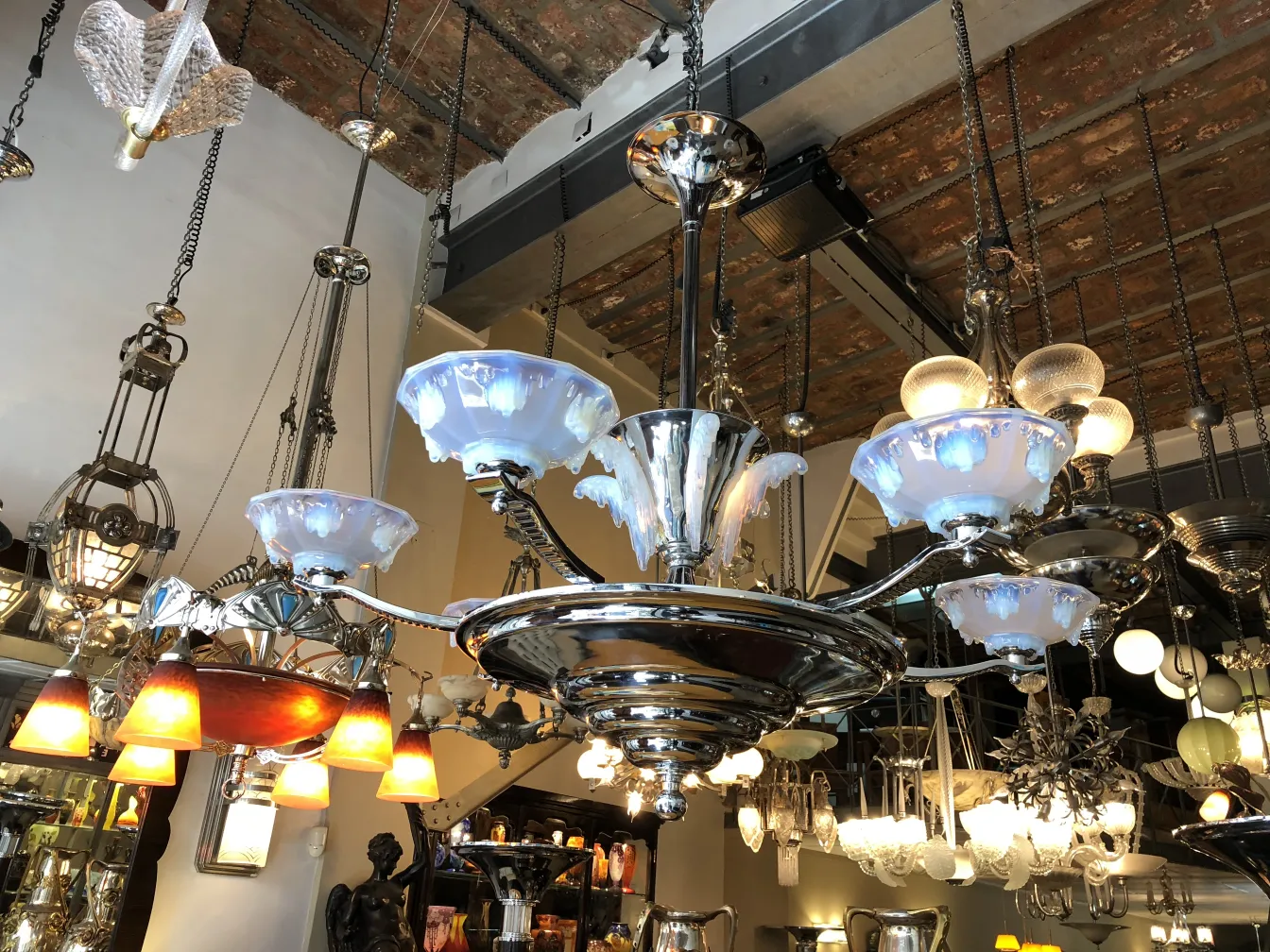 lustre antique avec abat-jour en verre dans un cadre ambiant