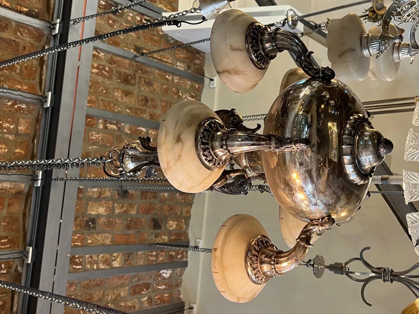 Antique hanging lamp with metal and crystal details