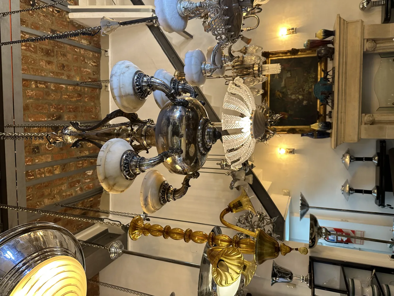 antique hanging lamp with shiny details in an elegant setting