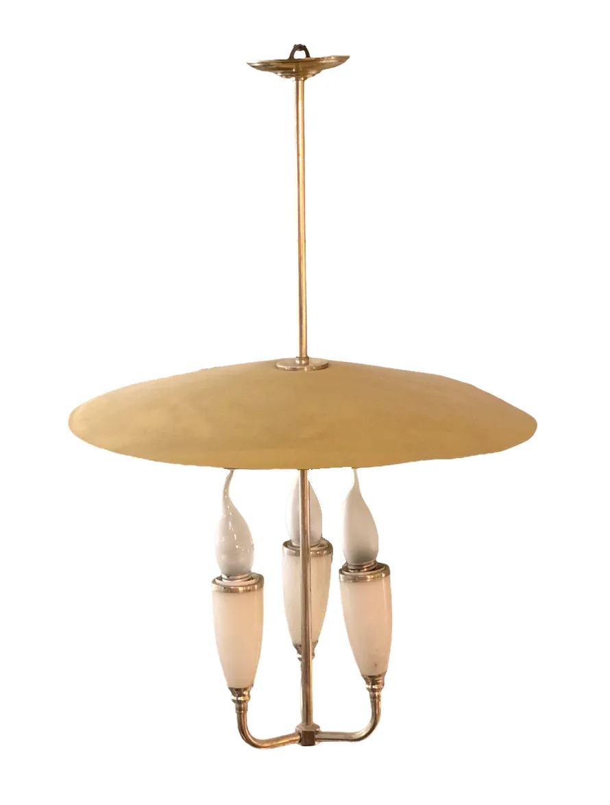 Lampada a sospensione antica con tre lampadine e cope