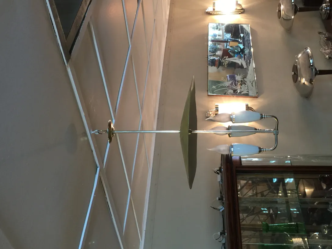 Antique hanging lamp with three bulbs and green shade