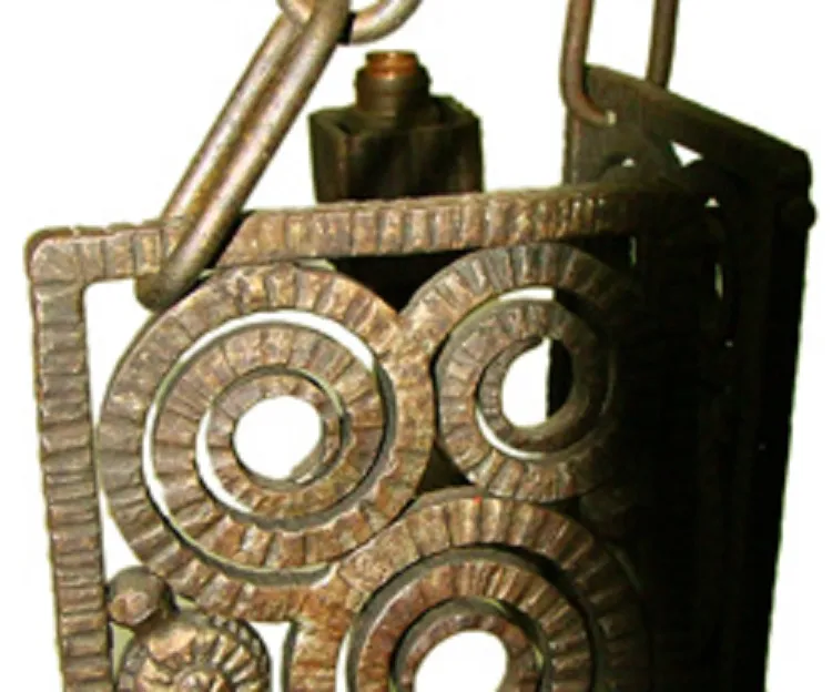 antique hanging lamp with circular decorative metal details, a unique style