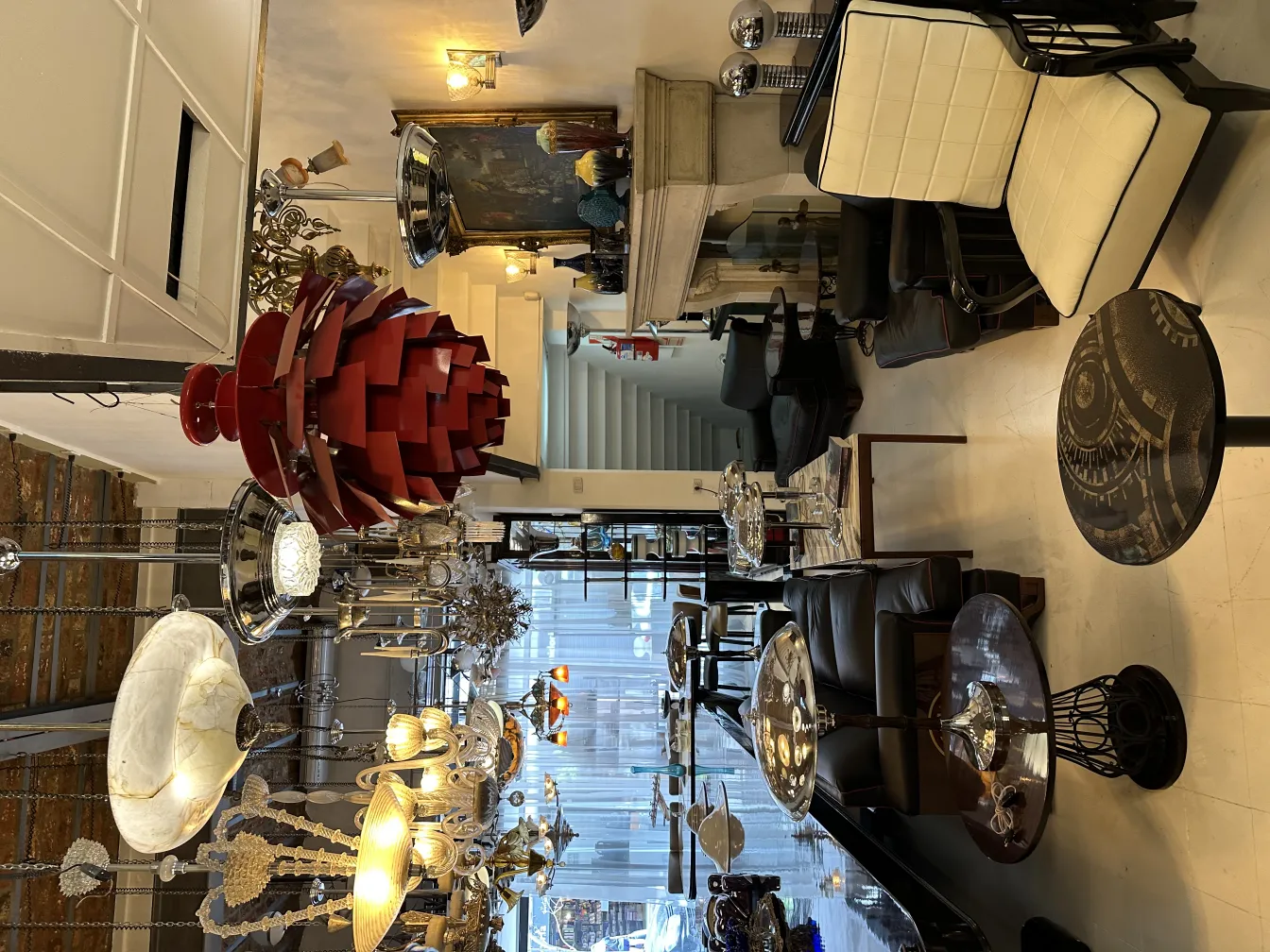 Antique hanging lamp with unique design in an elegant space.