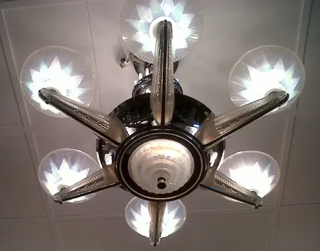 antique hanging lamp with bright light in the center