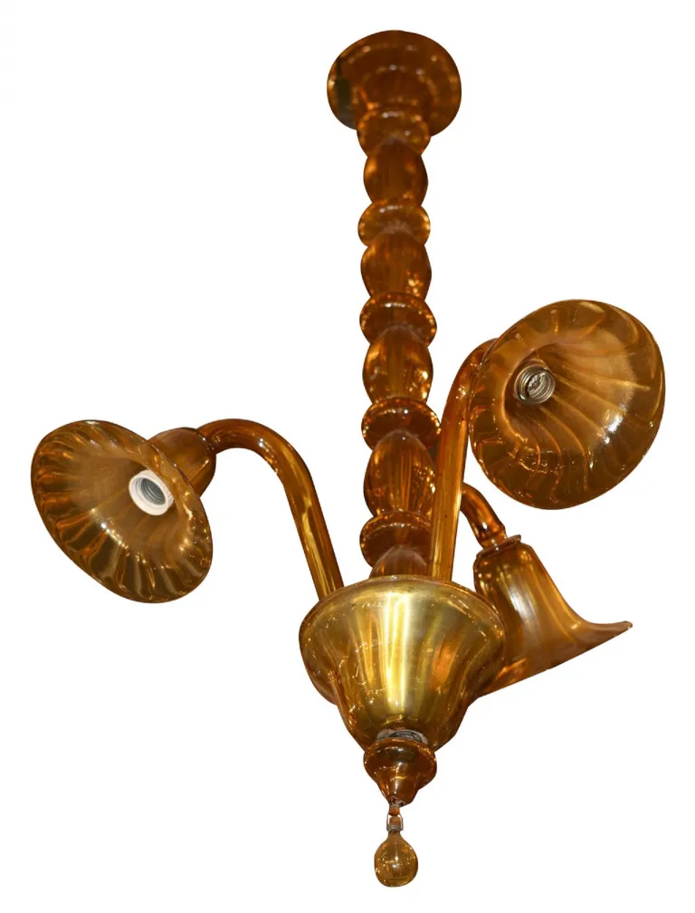 Lampada a sospensione antica con finitura in vetro giallo