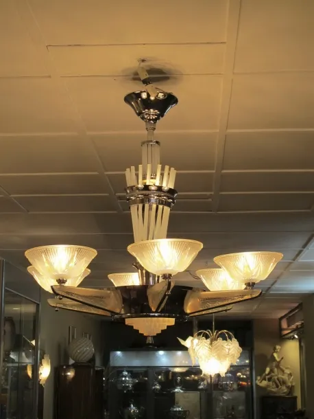 Antique hanging lamp Leleu, featuring multiple lights and elegant design