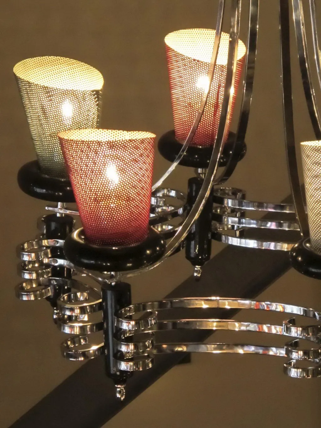 Antique hanging lamp with colorful lights in a cozy setting