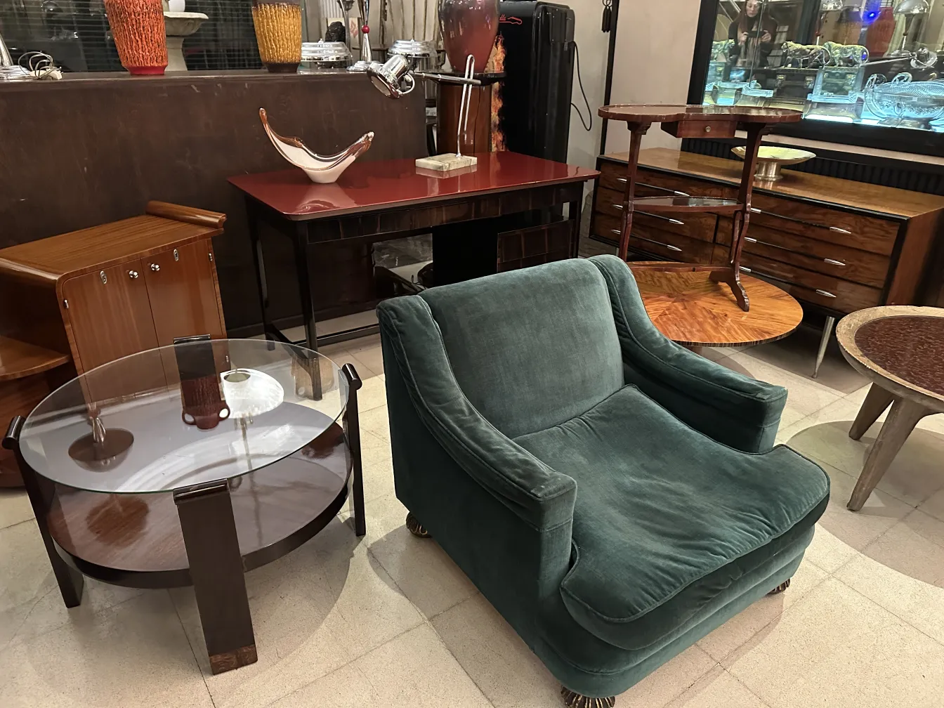 Antique desk with elegant finishes in a cozy environment.