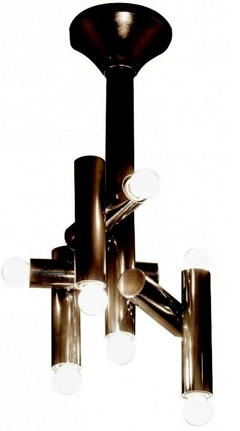 Lâmpada de teto antiga com vários braços e lâmpadas claras