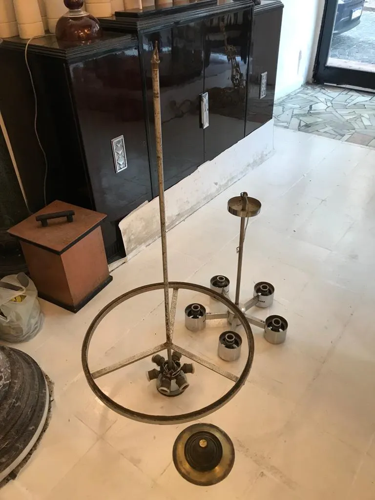 Disassembled antique hanging lamp in home environment
