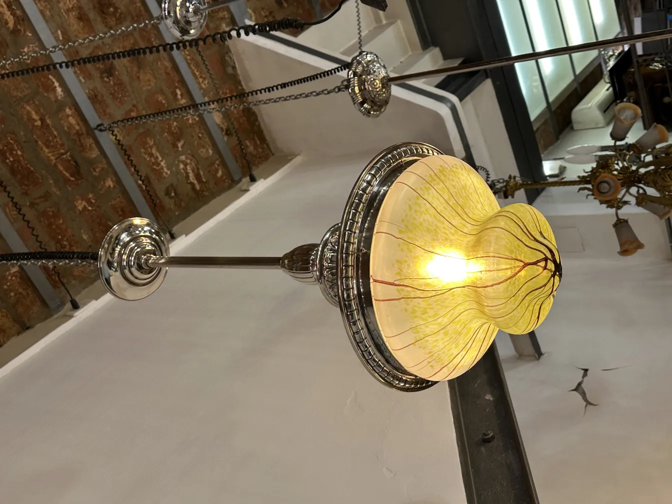 Antique hanging lamp with unique design in a room