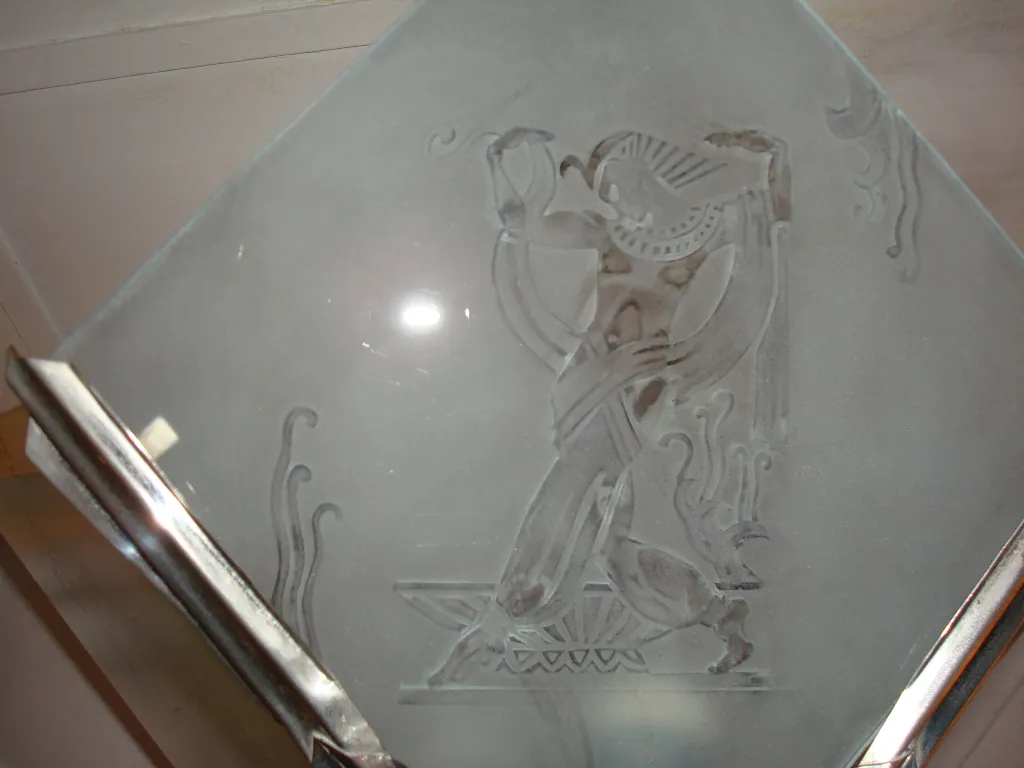 Antique hanging lamp with artistic glass design