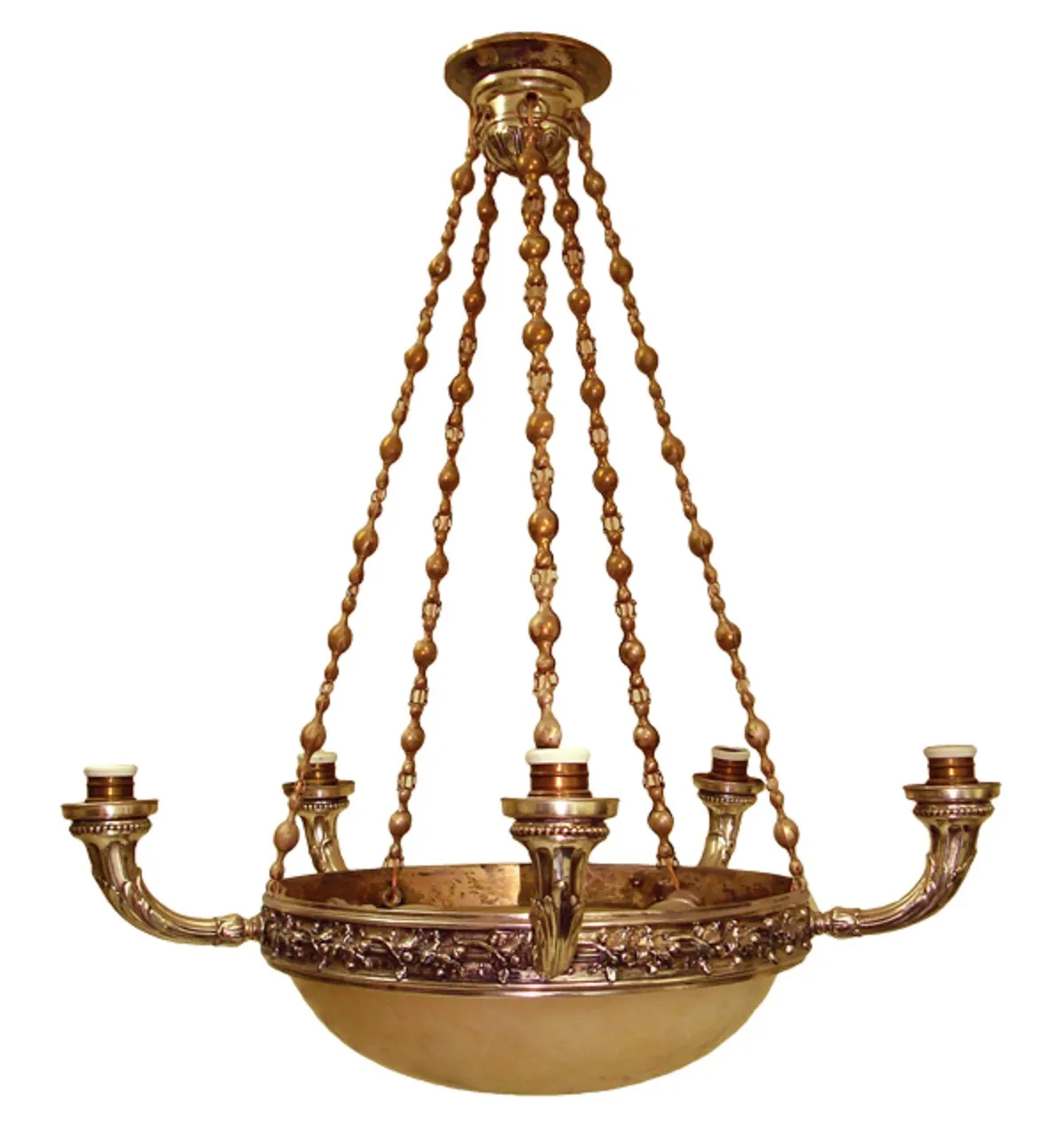 Lampada a sospensione antica in stile classico in oro e bronzo