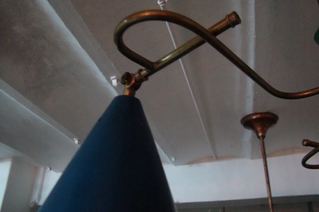 Lampada a sospensione antica blu con dettagli in metallo