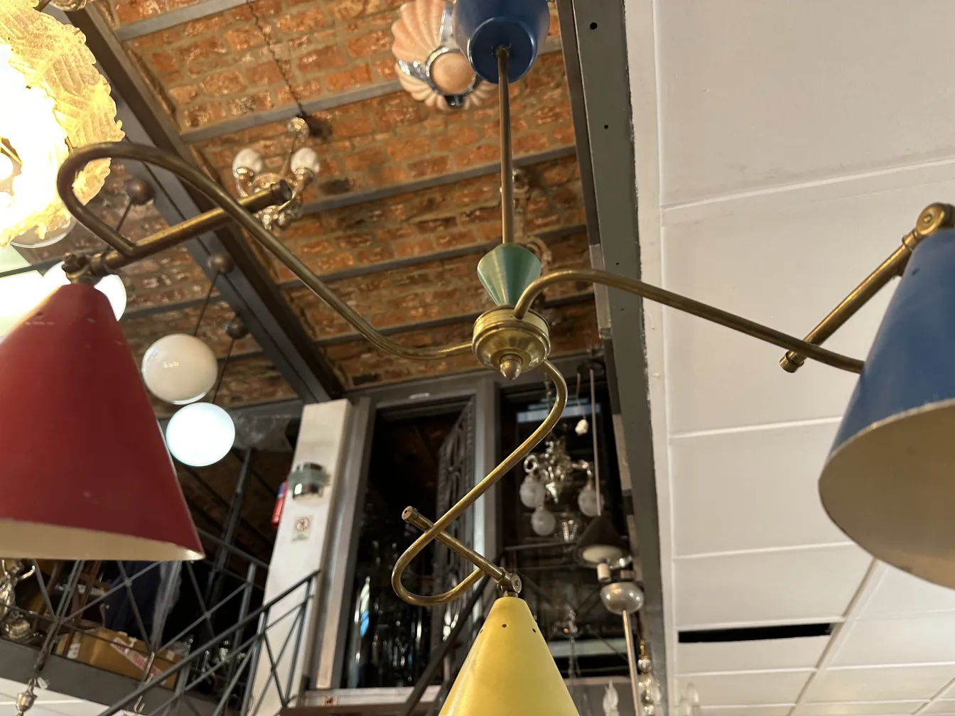 Antique hanging lamp with multiple colorful shades