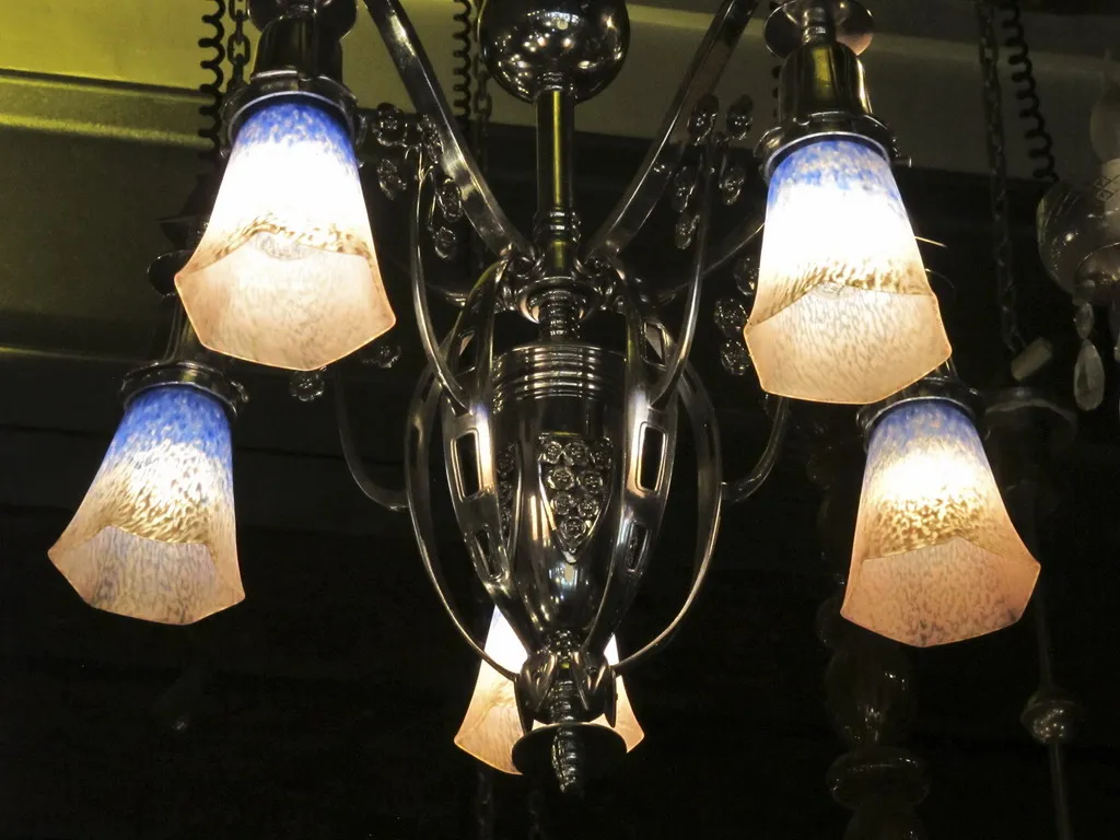 Lampada a sospensione antica con design in vetro blu