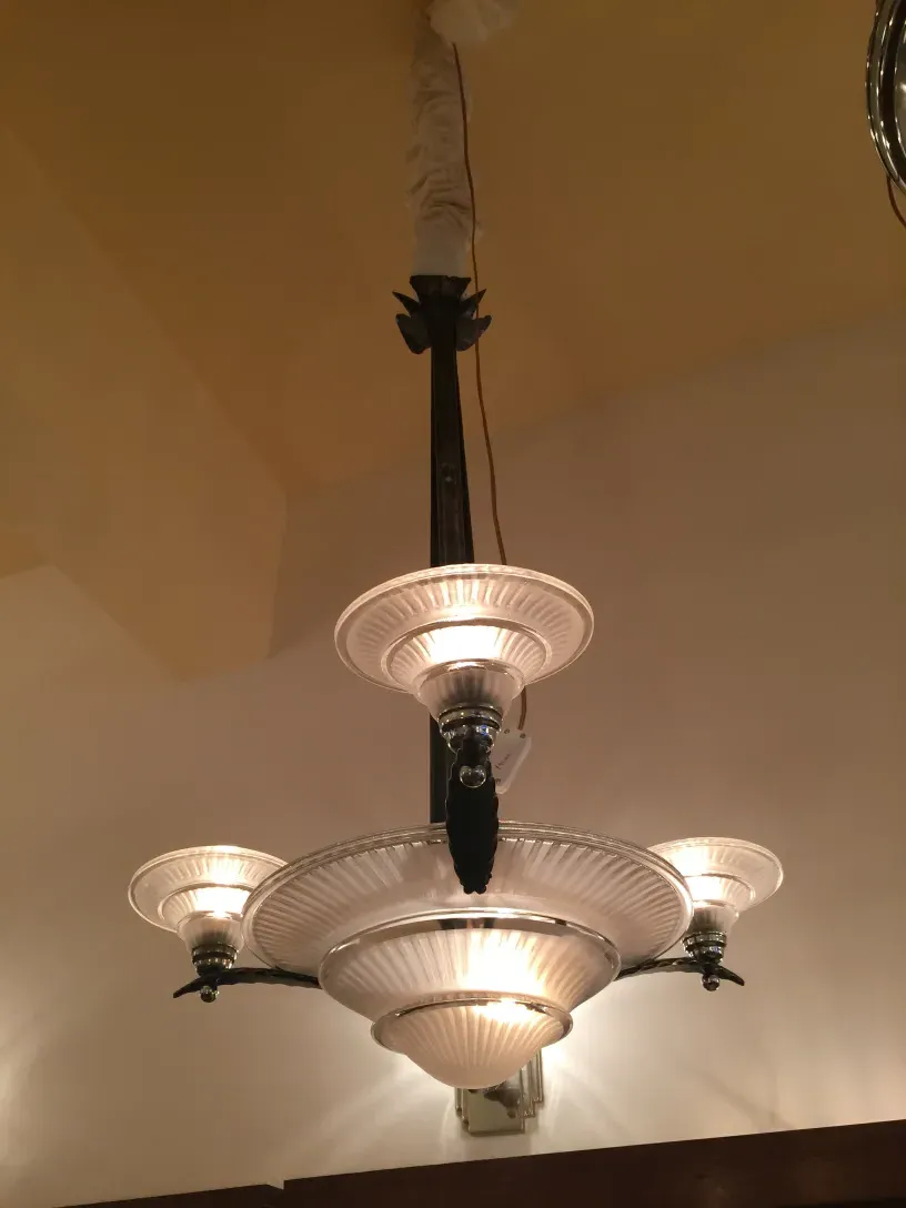 Antique hanging lamp from Louis Katona and Daum Nancy, elegant and ornate.