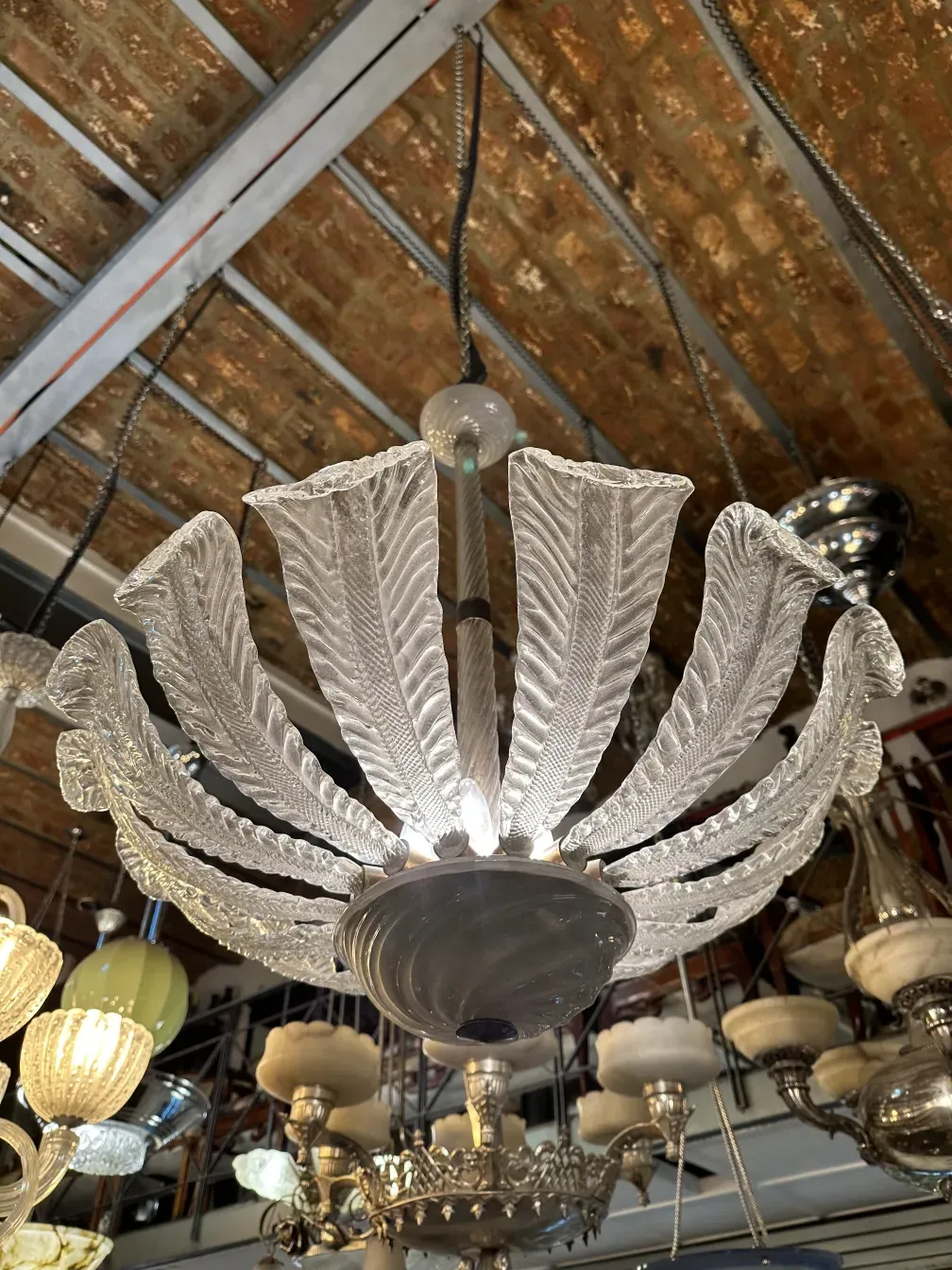 Antique hanging lamp with leaf shape, Paolo Venini style
