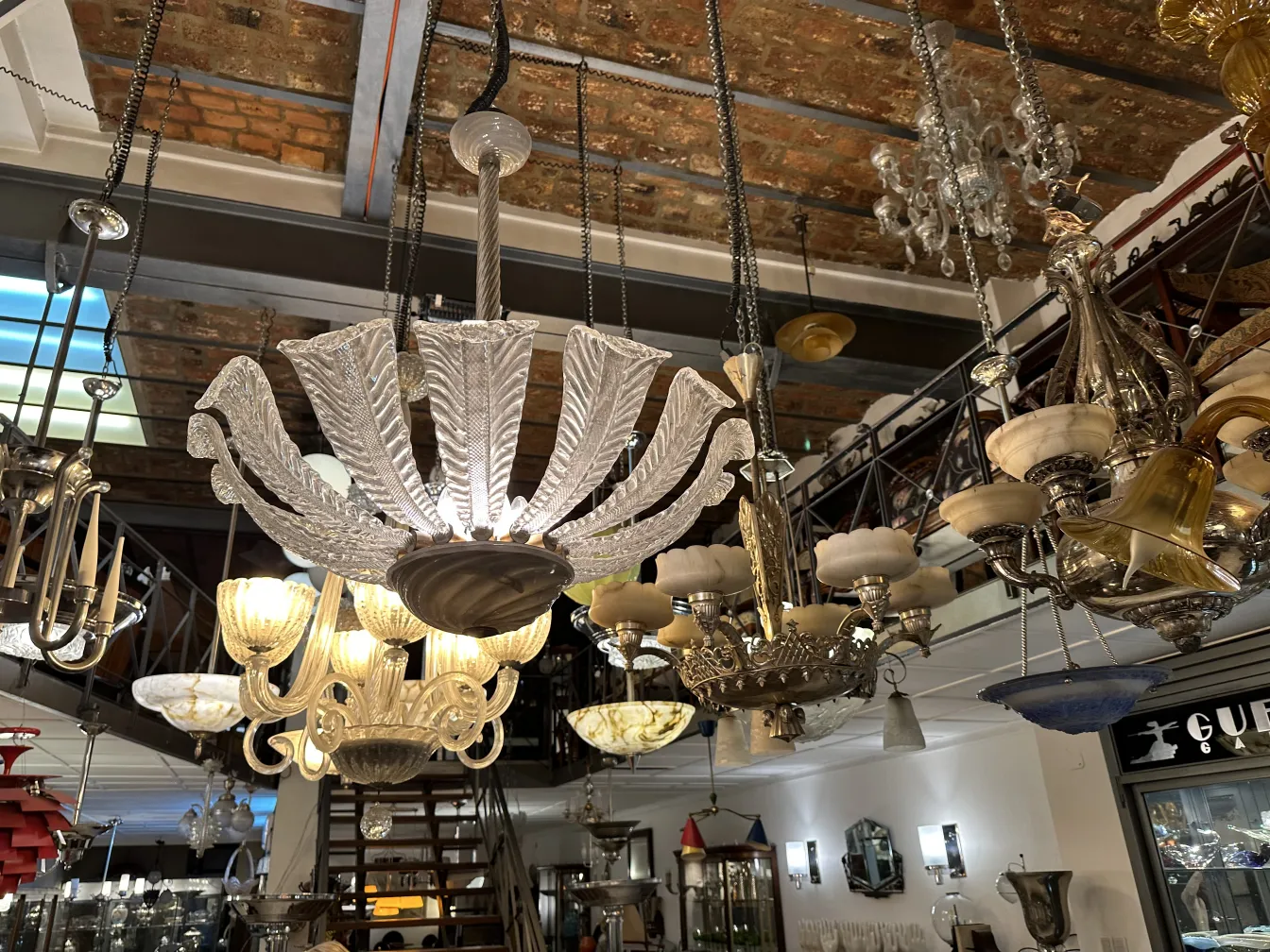 Elegant antique hanging lamp in a vintage setting, paolo venini.