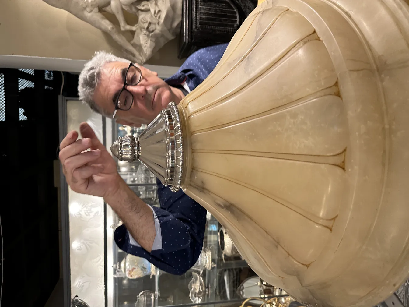 Antique glass hanging lamp with decorative details