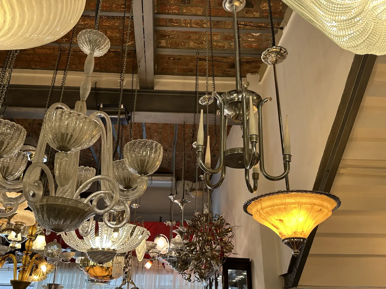 Antique hanging lamp made of glass with elegant details.