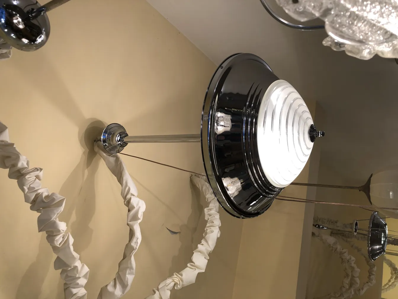 Antique shiny hanging lamp in a cozy environment