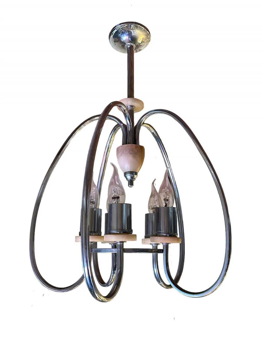 Antique decorative hanging lamp with multiple arms and lights.