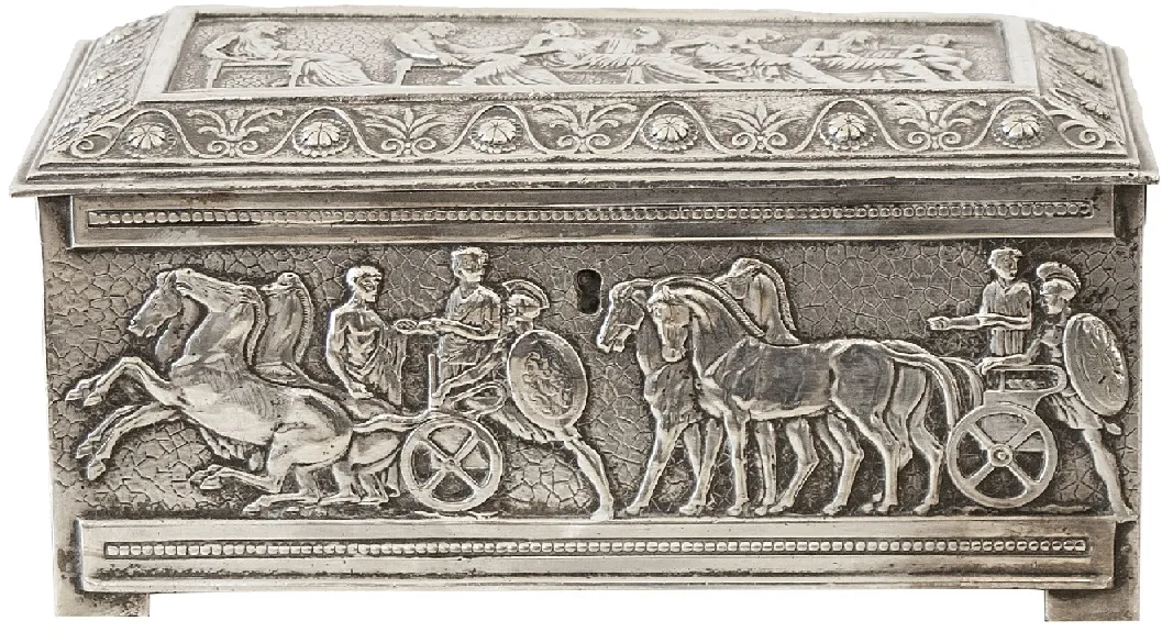Antique box with artistic reliefs on the surface