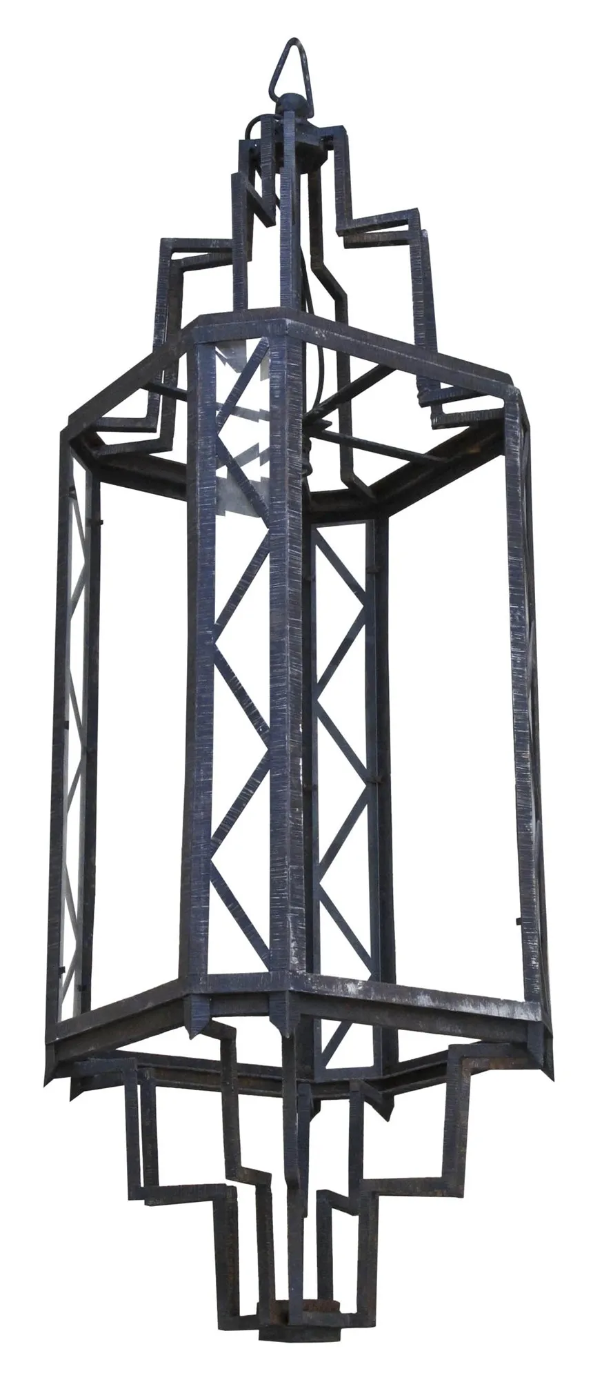 Two antique lanterns featuring an elegant geometric design.