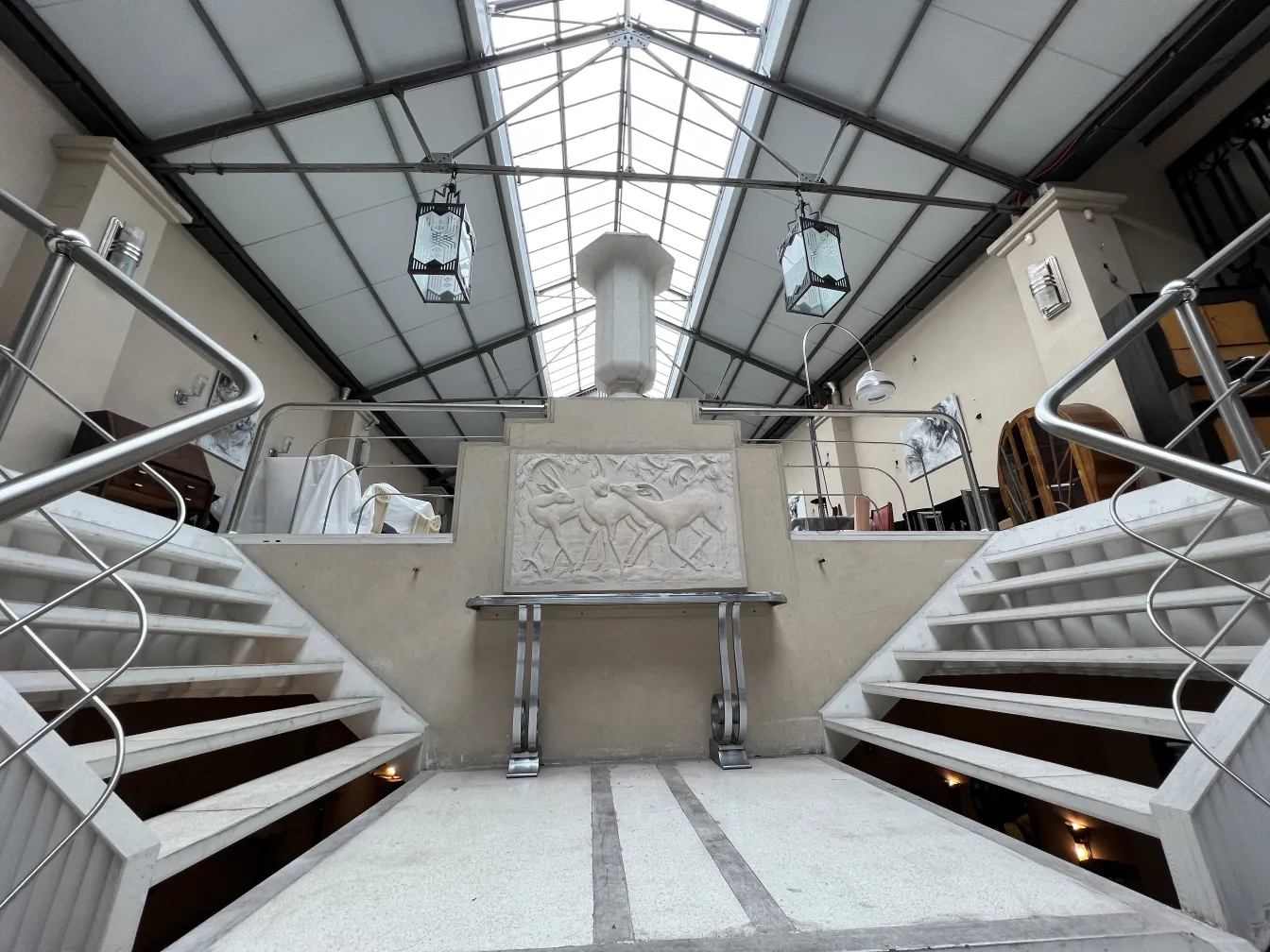 Set of two antique hanging ceiling lanterns, featuring an elegant design. Contemporary setting.