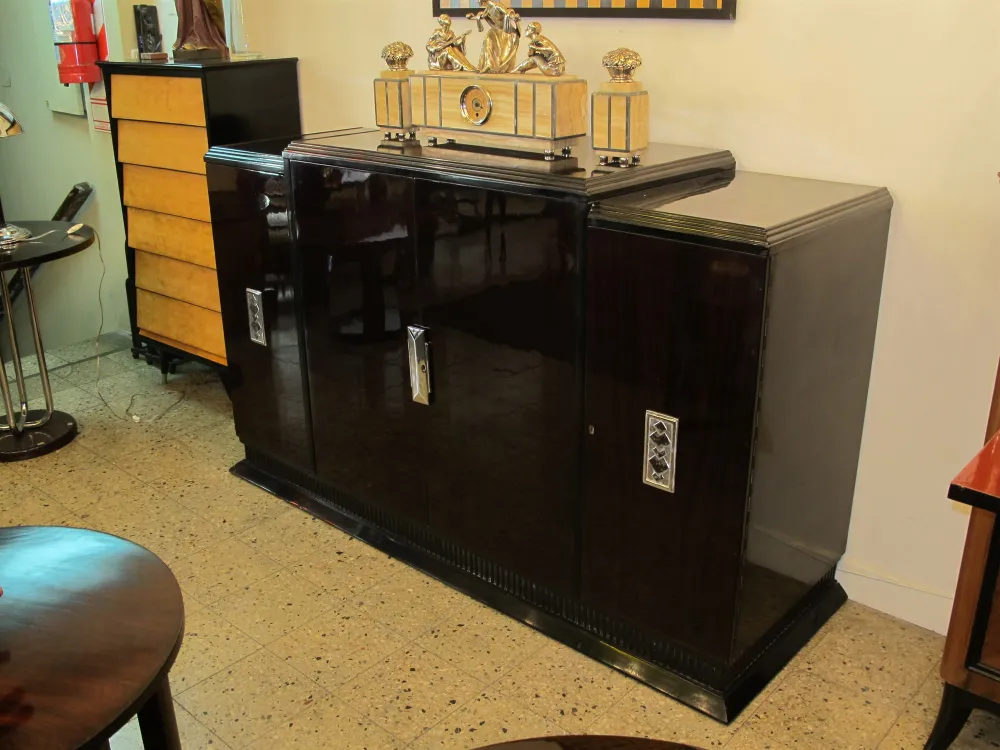 antique dark wood sideboard with decor