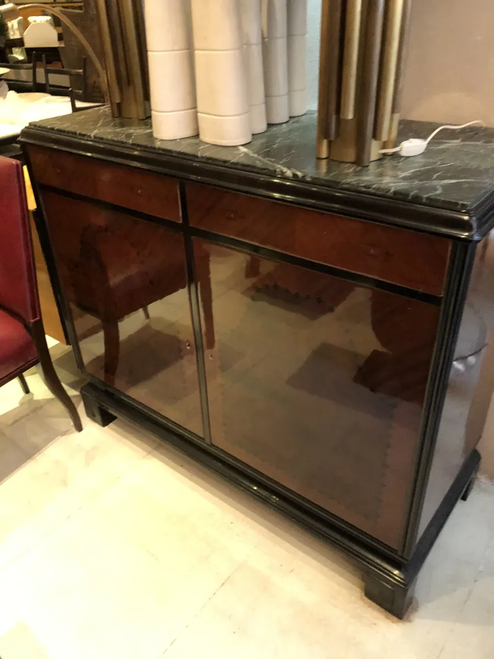 antique sideboard with glass and elegant design in a classic setting