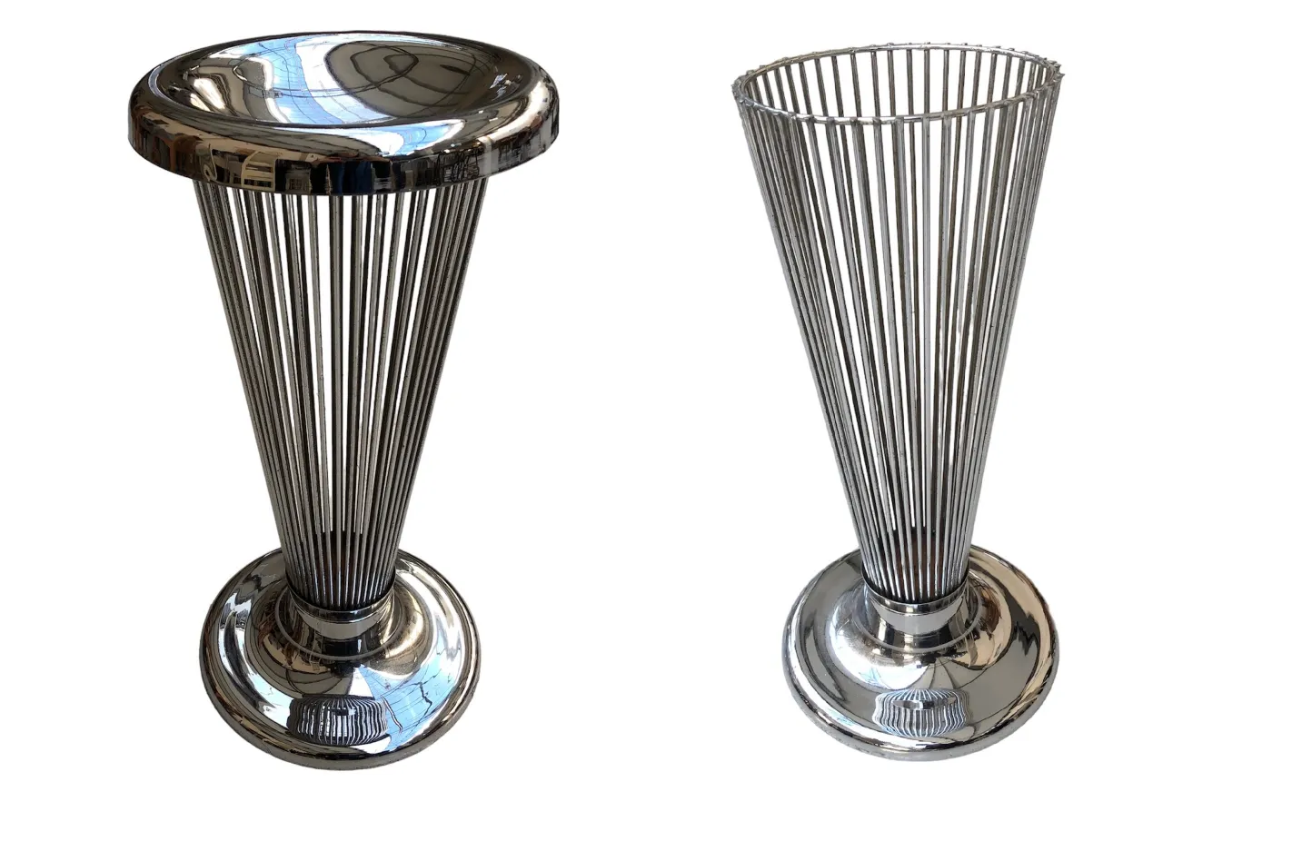 Antique standing ashtray with a shiny base and elegant design.