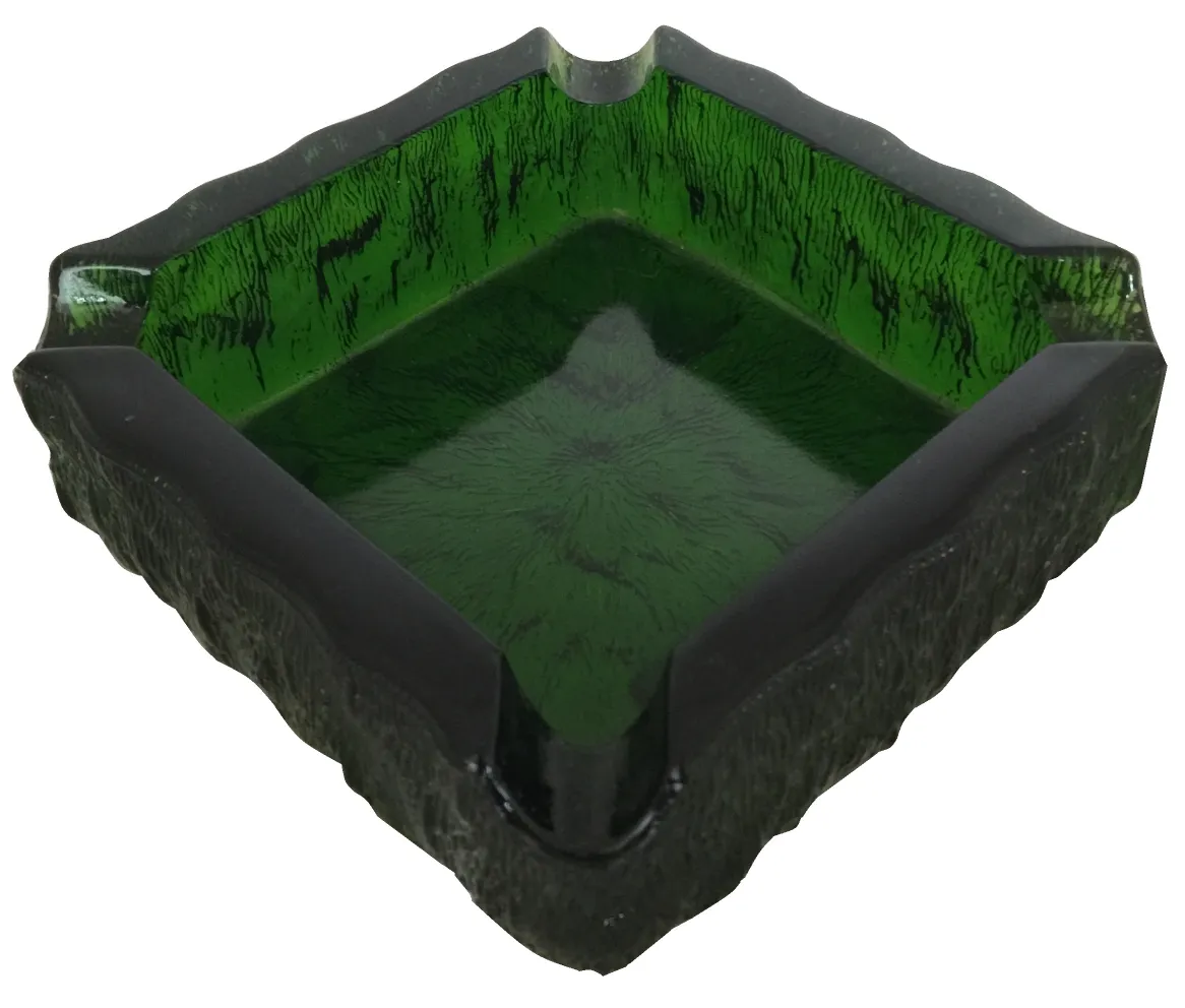 Antique standing ashtray, square shape in green color with a distinctive design. Ideal for display.