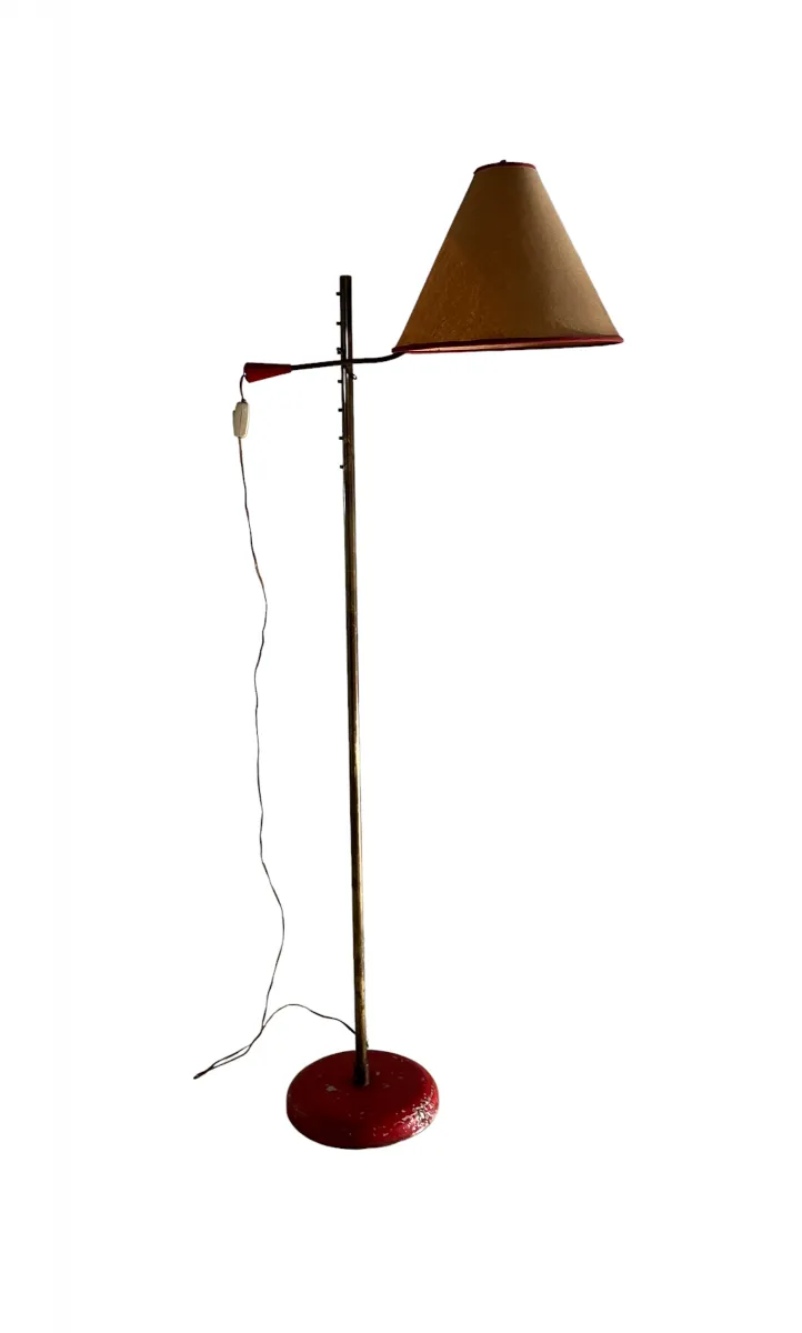 Antique floor lamp with an eye-catching design and red base.