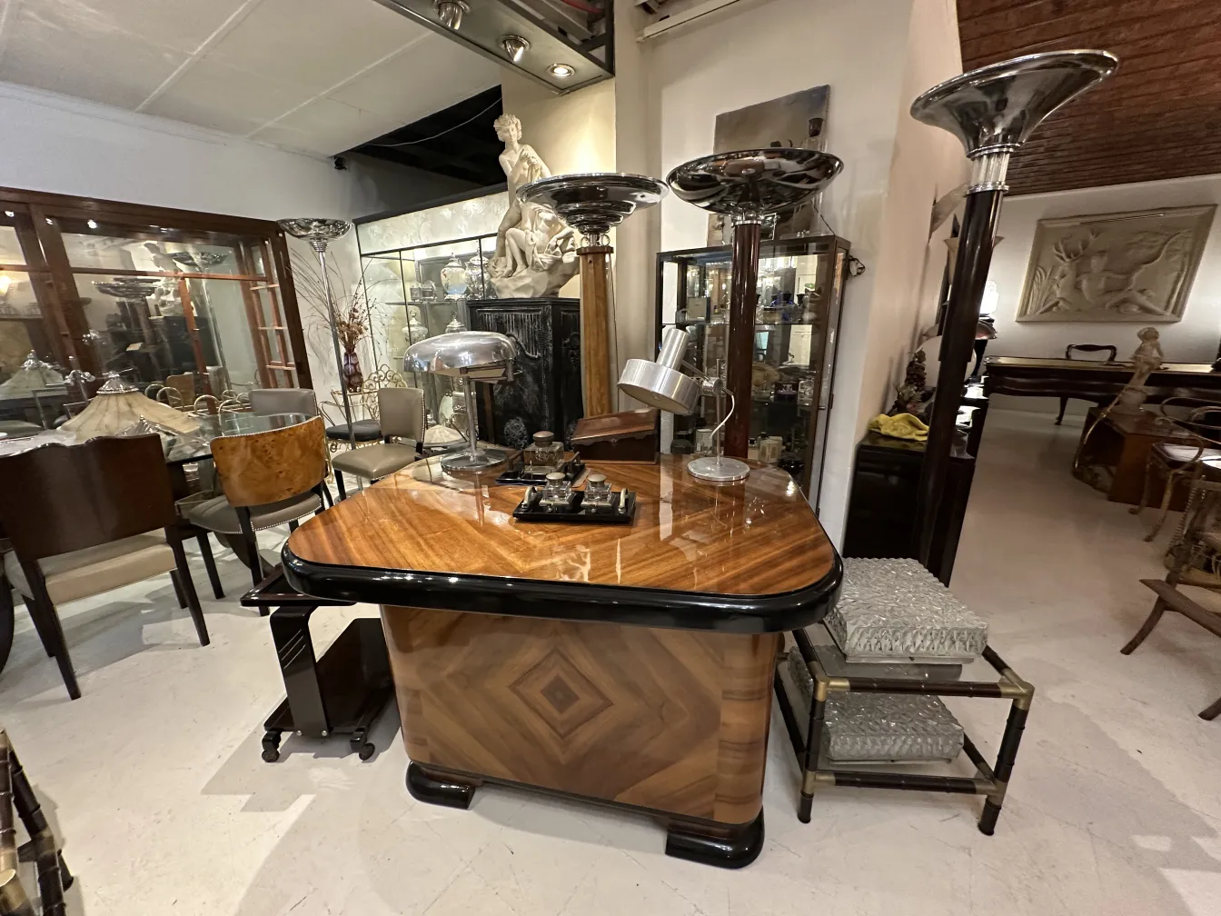 Two antique floor lamps in a stylish and elegant environment